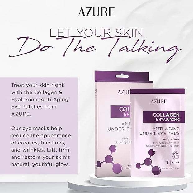 Azure Cosmetics Collagen & Hyaluronic Acid Anti Aging Under Eye Pads - Lifting & Moisturizing Eye Mask Patches - Reduces F...