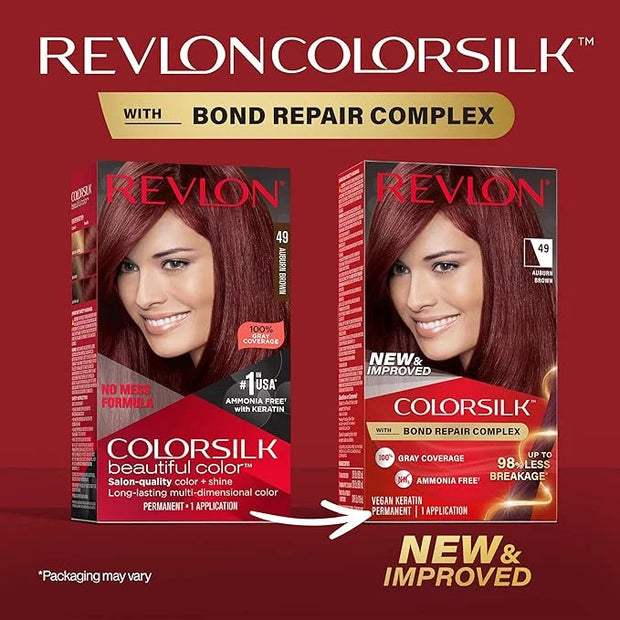 Revlon ColorSilk with Bond Repair Complex, Auburn Permanent Hair Color, 100% Gray Coverage, Ammonia Free Hair Dye, Vegan K...