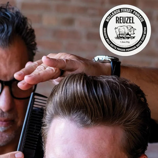 REUZEL Concrete Matte Pomade, Strong All Day Hold, Water Soluble Styling, No Shine and Flake Free, Easy To Wash Out, For A...