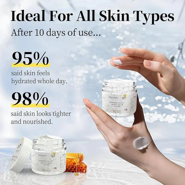 Beef Tallow for Skin Made in USA, Grass-Fed Beef Tallow for Face, Quick Absorbing, Hydrating Tallow Face Moisturizer, Whip...