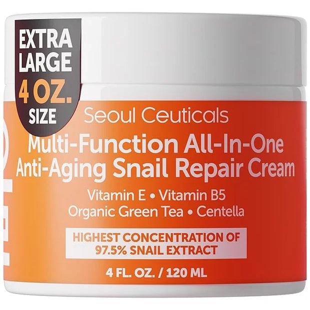 SeoulCeuticals Large 4oz 97.5% Snail Mucin Moisturizer Cream Korean Skin Care - K Beauty Skincare Day & Night Snail Repair...