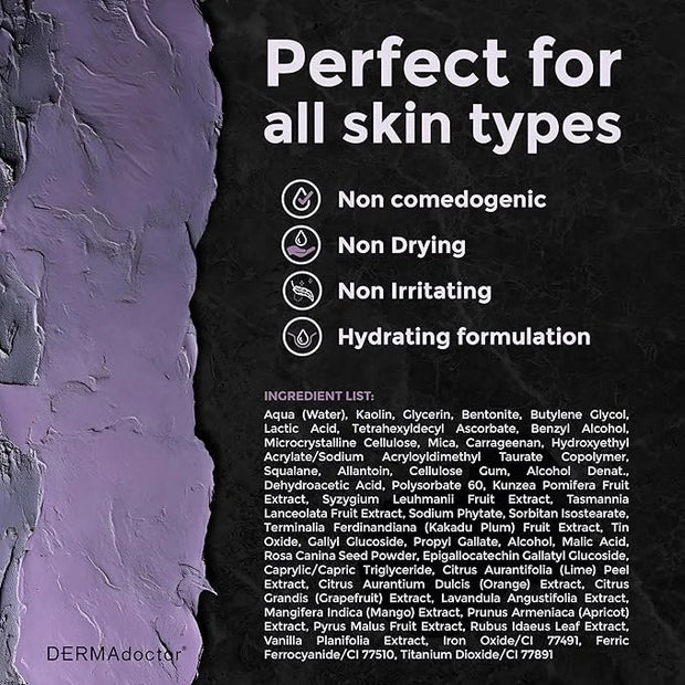 DERMAdoctor Kakadu C Dermatologist Formulated Amethyst Clay Detox Mask; Vitamin C Clay Face Mask for Dark Spots, Dull Skin...