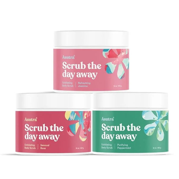 ASUTRA Dead Sea Salts Essential Oil Body Scrub Bundle – 3, Full-Size 16 oz Body Scrubs – Refreshing Jasmine, Sensual Rose,...