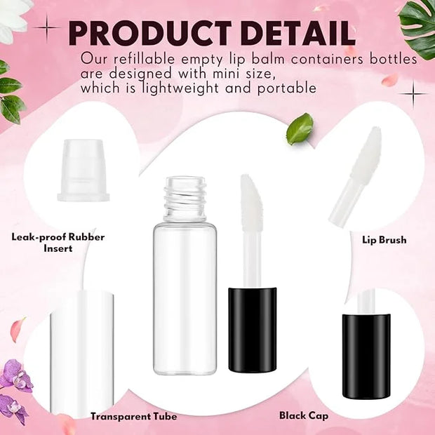Jinei 150 Pcs Clear Empty Lip Balm Bottles 1.2ml Mini Lip Gloss Tubes, Refillable Containers Transparent Plastic Clear Lip...