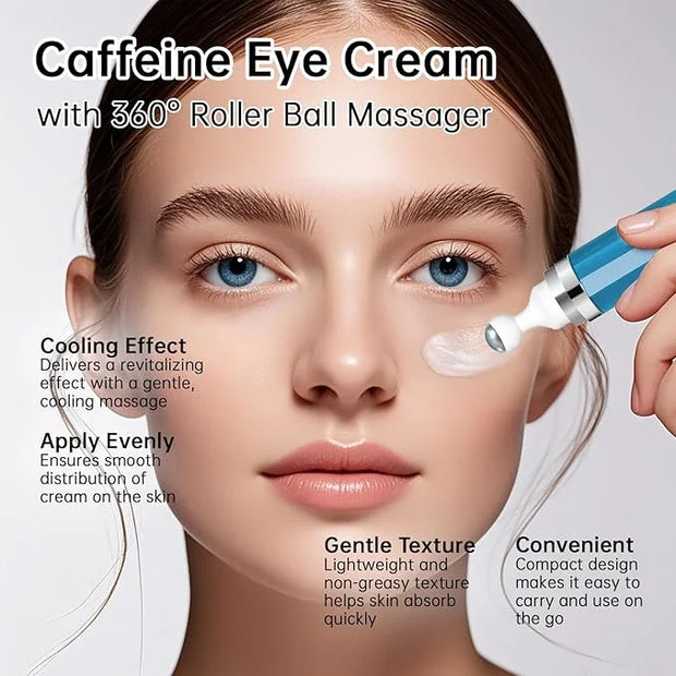 5% Caffeine Eye Cream Anti Aging, Cream For Puffiness & Bags Under Eyes, 1 PCS Caffeine Eye Serum With Under Roller For Wr...