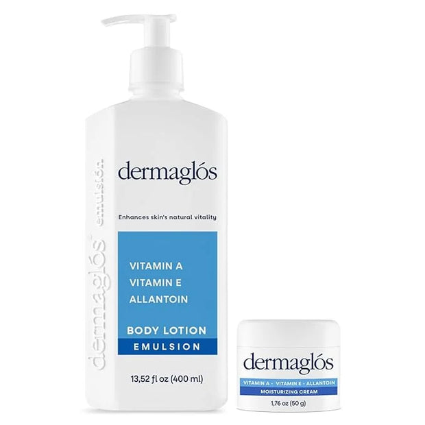 Dermaglos | Hydration And Regeneration pack, Cream Moisturizer 1.76 oz + Emulsion Advanced 13.52 Fl Oz, Vitamin A + Vitami...