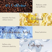 6% Caffeine + 1% Retinol Eye Cream for Dark Circles, Puffy Eyes & Bags | 360° Massage Ball for Fine Lines | Collagen & Cen...
