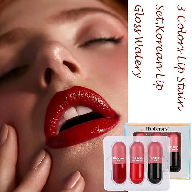 3 Color Glass Lip Oil Hydrating Tinted Plump Glass