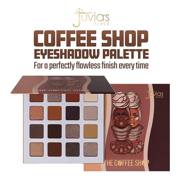 Juvia's Place Coffee Shop Eyeshadow Palette - 16 Pan Palette, Tan, Auburn, & Rich Dark Chocolate, Mattes and Shimmers, Hig...