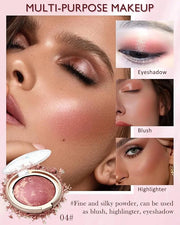 Baked Powder Blush, Glow Marbleized Blush Powder Palette,Lightweight Shimmery Cruelty-Free face Blush for Cheeks,Eyeshadow...