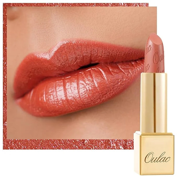 Oulac Coral Orange Lipstick for Women with Metallic 3D Shine Lightweight Hydrating Formula, High Impact Lip Color, Vegan B...