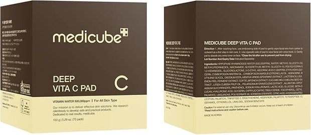 medicube Deep Vita C Facial Pads, Vitamin C Toner Pads for Uneven Skin Tone, 500,000PPM of vitamin water & 3 types of vita...