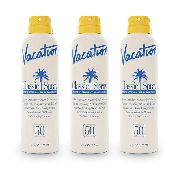 Vacation Classic Spray Sunscreen SPF 50 3-Pack, Broad Spectrum Sunscreen Spray, Vegan Sunblock Spray, Body Lotion with SPF...