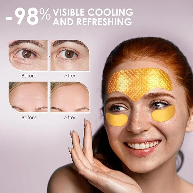 10PCS 24K Gold Forehead Anti Wrinkle Patches & 10Pair 24K Gold Eye Masks, Anti Wrinkle Patches with Collagen, Forehead Wri...
