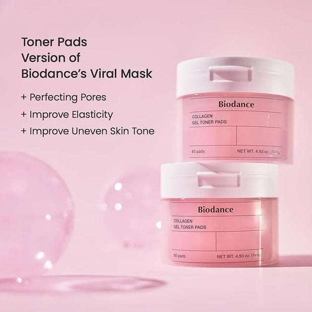 Biodance Collagen Gel Toner Pads, Pore Minimizer for Face, Improving Elasticity, Gentle Exfoliating Korean Toner Pads for ...