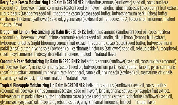 Burt's Bees Lip Balm - Berry Agua Fresca, Dragonfruit Lemon, Coconut & Pear, Tropical Pineapple Pack, With Beeswax, Tint-F...