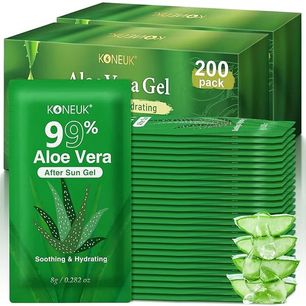 200 Pack Bulk Aloe Vera Gel, 99% Pure Aloe Vera Gel for Face, Hair, Sunburn Relief, Moisturizing Aloe Gel for After Sun Sk...