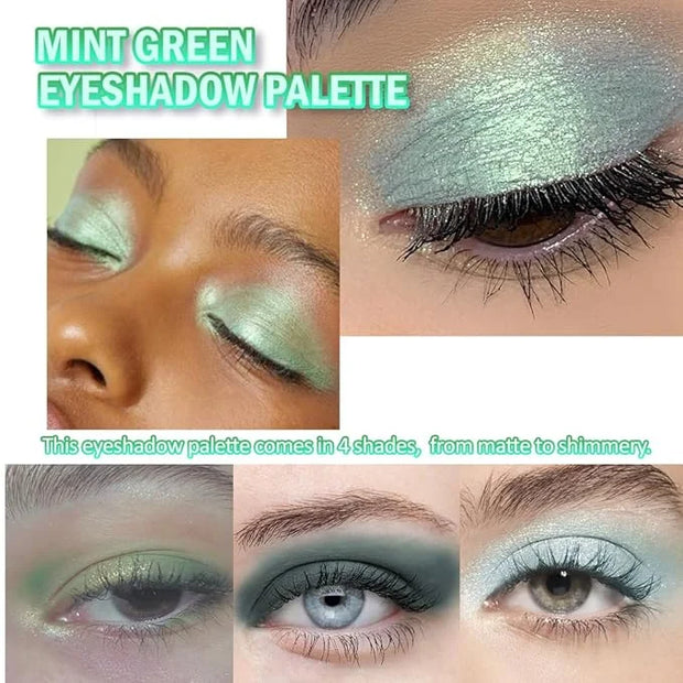 Matte Light Green Glitter Eye Shadow Makeup Palette 4 Colors, Highly Pigmented Mint And Seafoam Green Waterproof Eyeshadow...