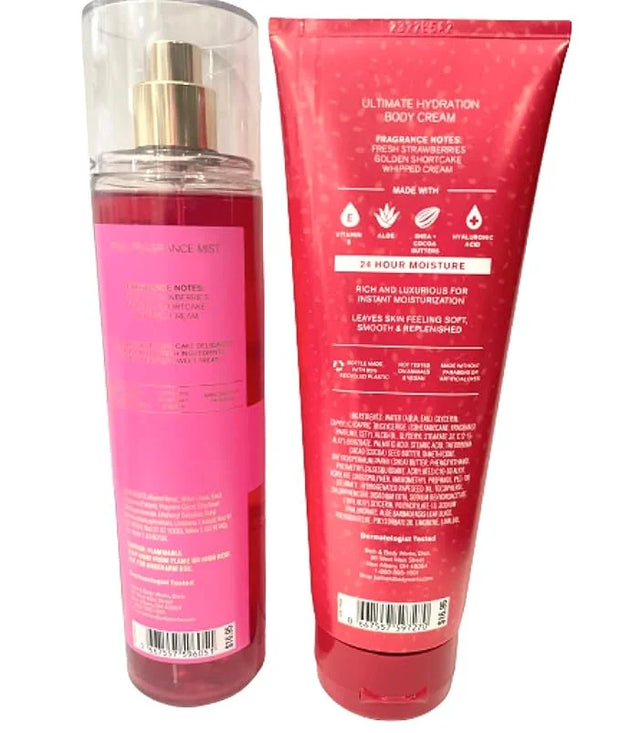 Bath & Body Works - Strawberry Pound Cake - 2 pc Bundle - Fine Fragrance Mist and Ultimate Hydration Body Cream (Packaging...
