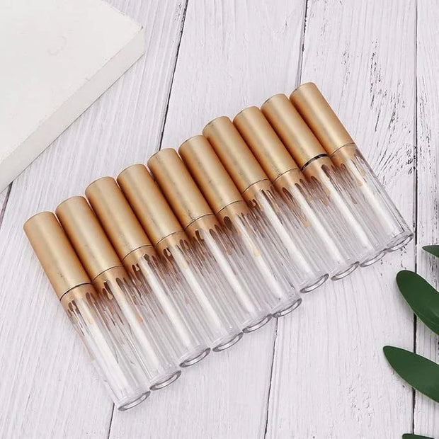 10 pcs Empty Lip Gloss Tubes, Transparent and Glod Plastic Lip Gloss Tube Containers DIY Lipstick Balm Travel Makeup Trans...