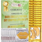 CCbeauty 24 Packs Lip Masks & Eye Mask Bulk,24K Gold Under Eye Patches for Puffy Eyes,Dark Circles,Collagen Eye gel Pads f...