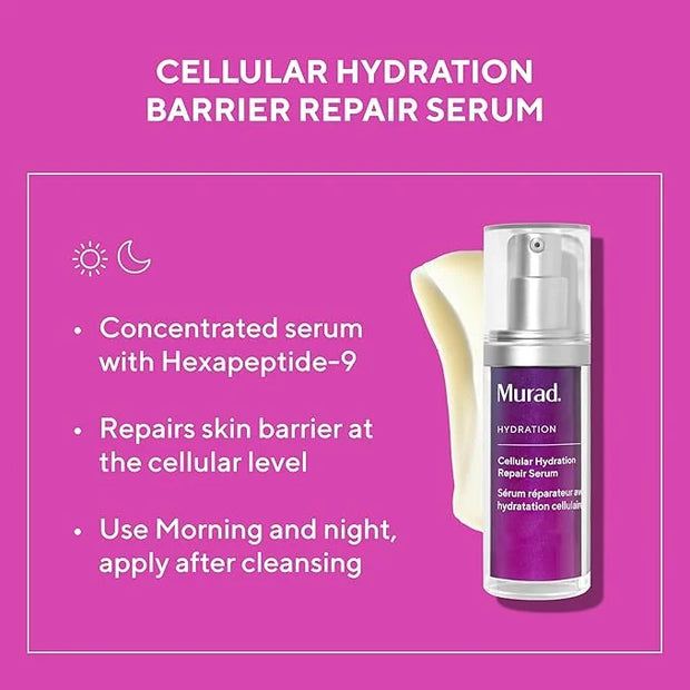 Murad Target Barrier Damage (3 Piece Value Set) - AHA/BHA Cleanser, Hyaluronic Cream Moisturizer, Cellular Hydration Serum...