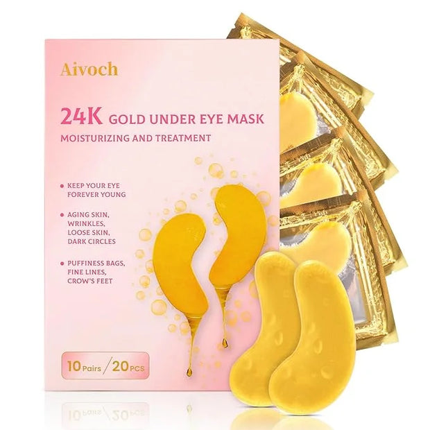 10Pairs 20Pcs 24K Gold Under Eye Patches, Collagen Eye Masks for Dark Circles and Puffiness, Reduce Wrinkles and Puffy Eye...