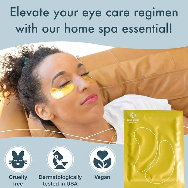 Blue Oasis Under Eye Patches for Puffy Eyes and Dark Circles - 20 Pairs Brightening 24K Gold Eye Mask, Hyaluronic Acid and...