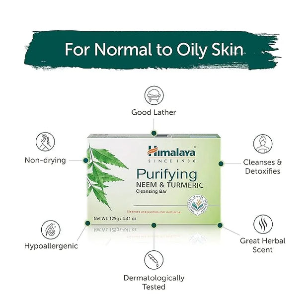 Himalaya Purifying Neem & Turmeric Cleansing Bar for Clean and Healthy Looking Skin, 4.41 Oz (125 gm) (Pack of 2) - Produc...