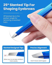 Expert Slant Tip Tweezers with Leather Travel Case, GlamTweeler Sharp & Precision Stainless Steel Tweezer for Eyebrows, Fa...