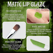 Green Matte Liquid Lipstick Set with Black Eyeshadow Powder, Halloween Goth Lip Gloss Waterproof Longlasting DIY Cute Uniq...