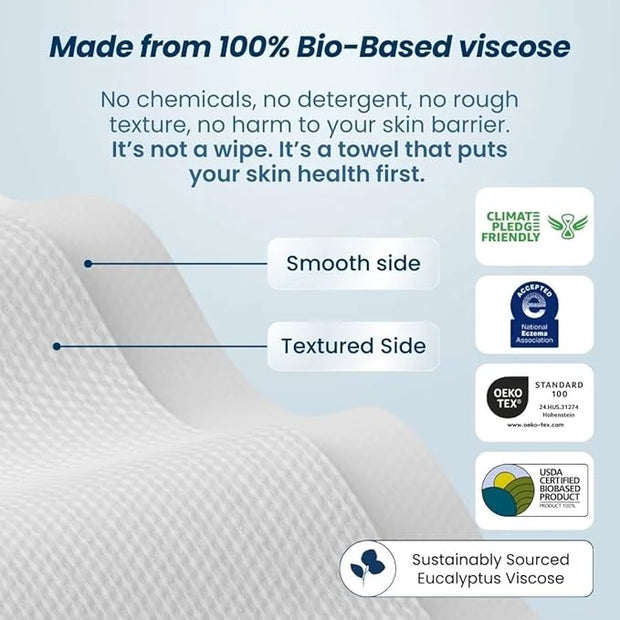 Clean Skin Club Clean Towels XL™ Supreme, 100% USDA Biobased Face Towel, Disposable Face Towelette, Eczema Association Acc...