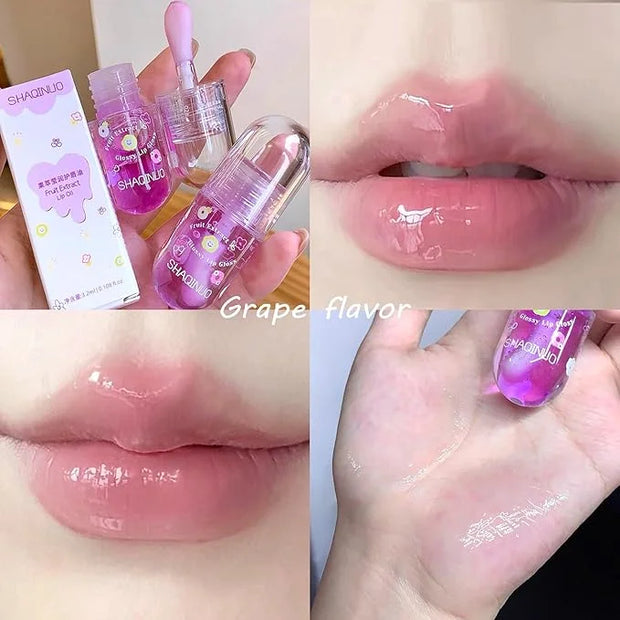4 Pcs Lip Gloss Oil Set, Fruit Flavored Lip Gloss Set Cute Lip Jelly Hydrating Lip Make-Up for Kids and Teens, Kid Friendl...