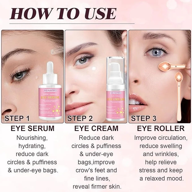 Caffeine Eye Cream,Dark Circles Under Eye Treatment For Puffiness And Bags Under Eyes Wrinkles Dark Circles w/Eye Serum & ...