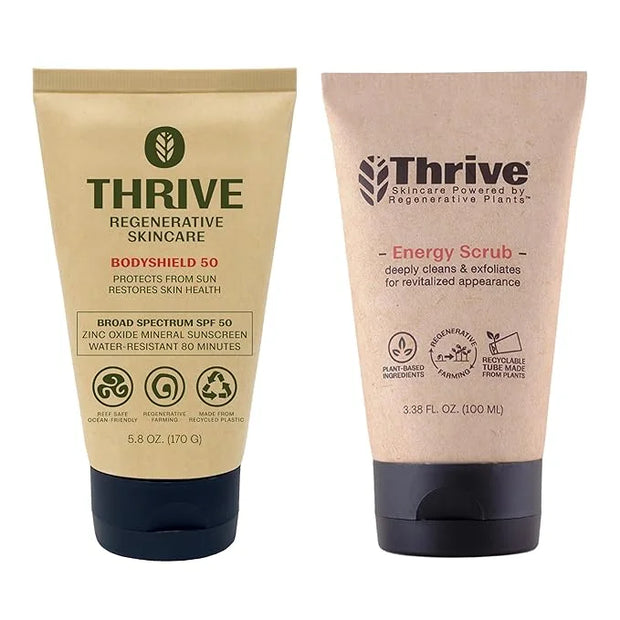 Thrive SPF50 Protect & Exfoliate Superplant Skin Care Set - Gift Set with Reef Safe SPF50 Mineral Sunscreen & Face Scrub -...
