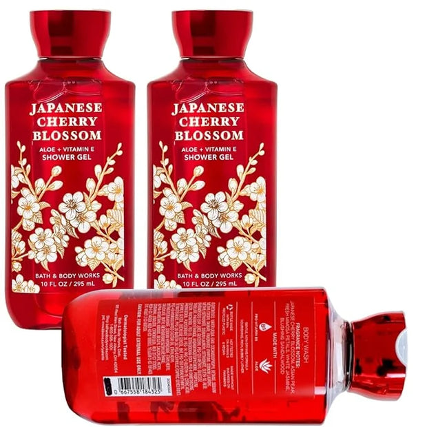 Japanese Cherry Blossom Shower Gel Body Wash - Set of THREE (3) bottles (10 oz ea) -- Bath & Body Works Signature Collecti...
