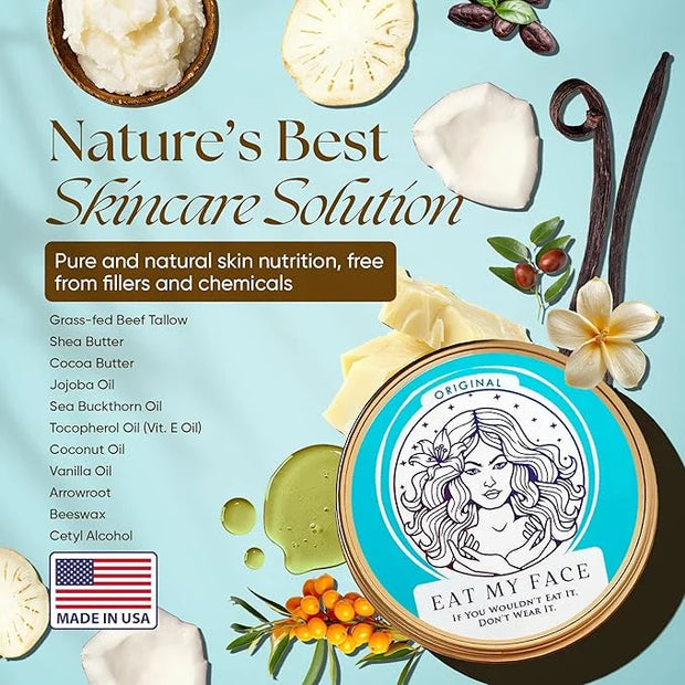 Eat My Face Tallow Face Moisturizer - Beef Tallow for Face Neck & Body, Beef Tallow Moisturizer, Organic Beef Tallow Face ...