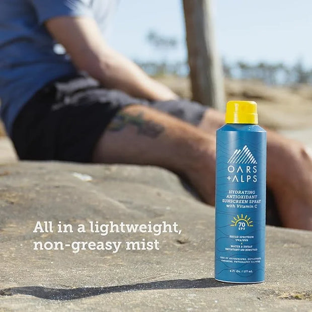 Oars + Alps Sunscreen Spray for Face & Body, SPF 70 Spray Sunscreen Infused with Vitamin C & Antioxidants, No White Residu...
