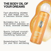 Pacifica Bronzing Body Oil – Crystal Bronze Shimmering Oil for Natural Sun-Kissed Glow, Hydrating Body Illuminator, Vanill...