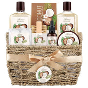 Bath & Shower Spa Basket Gift Set, Coconut Scent, with Shower Gel, Bubble Bath,Body Lotion, Bath Bomb,Bath Salt, Bath and ...