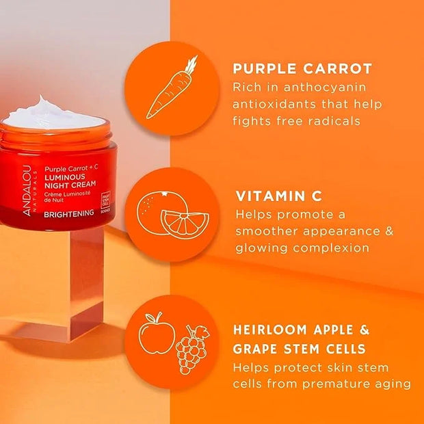 Andalou Natural Purple Carrot + C Luminous Night Cream, Purple Carrot Plus C Luminous, 1.7 Ounce - Product Image