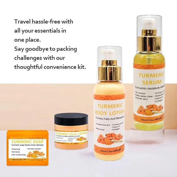 4 Packs Turmeric Serum,Turmeric Soap,Turmeric Body Lotion,Turmeric Facial Cream with Vitamin C, Vitamin E, Collagen,Hyalur...