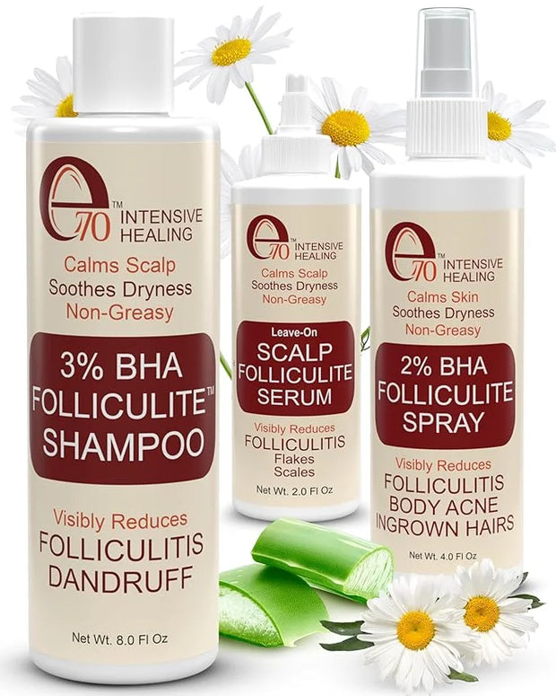 Folliculitis 3-Piece Set - Folliculitis Shampoo, Dry Scalp Serum & Body Spray with Salicylic Acid, Tea Tree Oil & Peppermi...