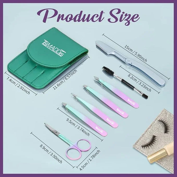 TsMADDTs 7PCS Tweezers for Women Facial Hair, Precision Tweezer Set for Eyebrows with Curved Scissor and Eyebrow Razor for...