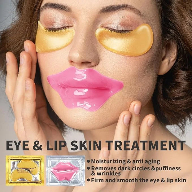 30 PCS Lip Mask Eye Mask Set Moisturizing Lip Mask for Dry Lips, 24K Gold Eye Patches for Puffy Eyes and Dark Circles - Pr...