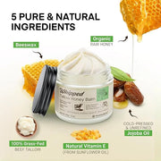 Beef Tallow Honey Balm for Skin: 100% Grass Fed Whipped Organic Moisturizer with Organic Raw Honey, Jojoba Oil, Vitamin E ...