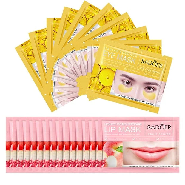 MEICOLY 30 Pads Eye and Lip Masks Sheet,Moisturizing Caviar Under Eye Mask,Hydrating Peach Lip Masks,Crystal Anti-Aging Ey...