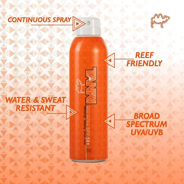 TANRI SPF50+ Sunscreen Spray; Hawaii 104 Reef Act Compliant; Sunscreen Spray for Face and Body; Water & Sweat Proof; Octin...