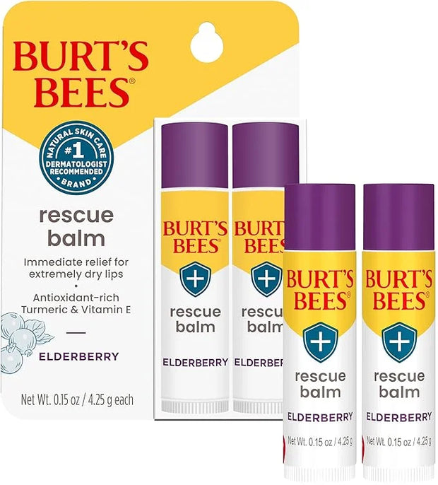 Burt's Bees Rescue Balm Elderberry Lip Balm, With Antioxidant-Rich Elderberry, Tint-Free, Natural Origin Lip Care, 2 Tubes...