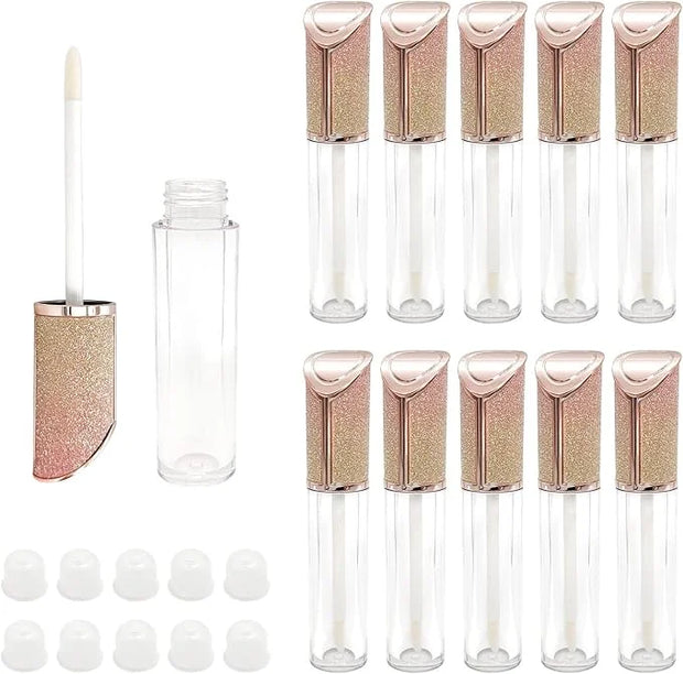 10 Pack Nude Dream Lip Gloss Wand Tubes, 5ml Empty Lip Gloss Containers, Lipgloss Lip Balm Bottles with Rubber Stoppers fo...